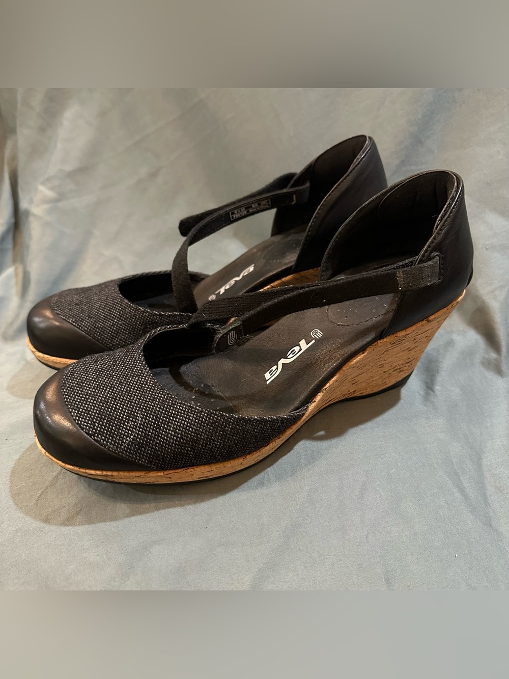 Teva Black Cork Wedge Mary Jane Sandals